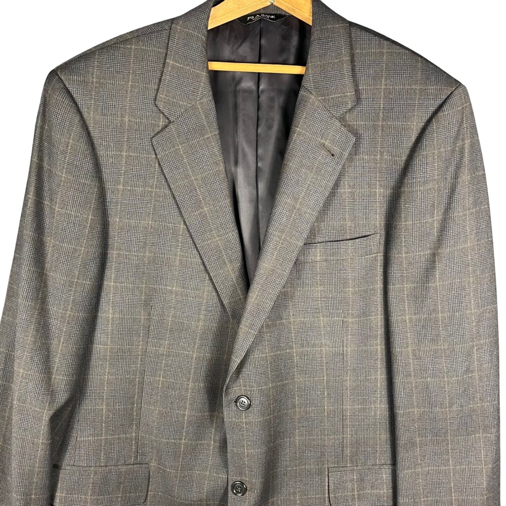 Jos. A. Bank Blazer Mens 46L Brown Plaid Wool Signature Collection Sport Coat